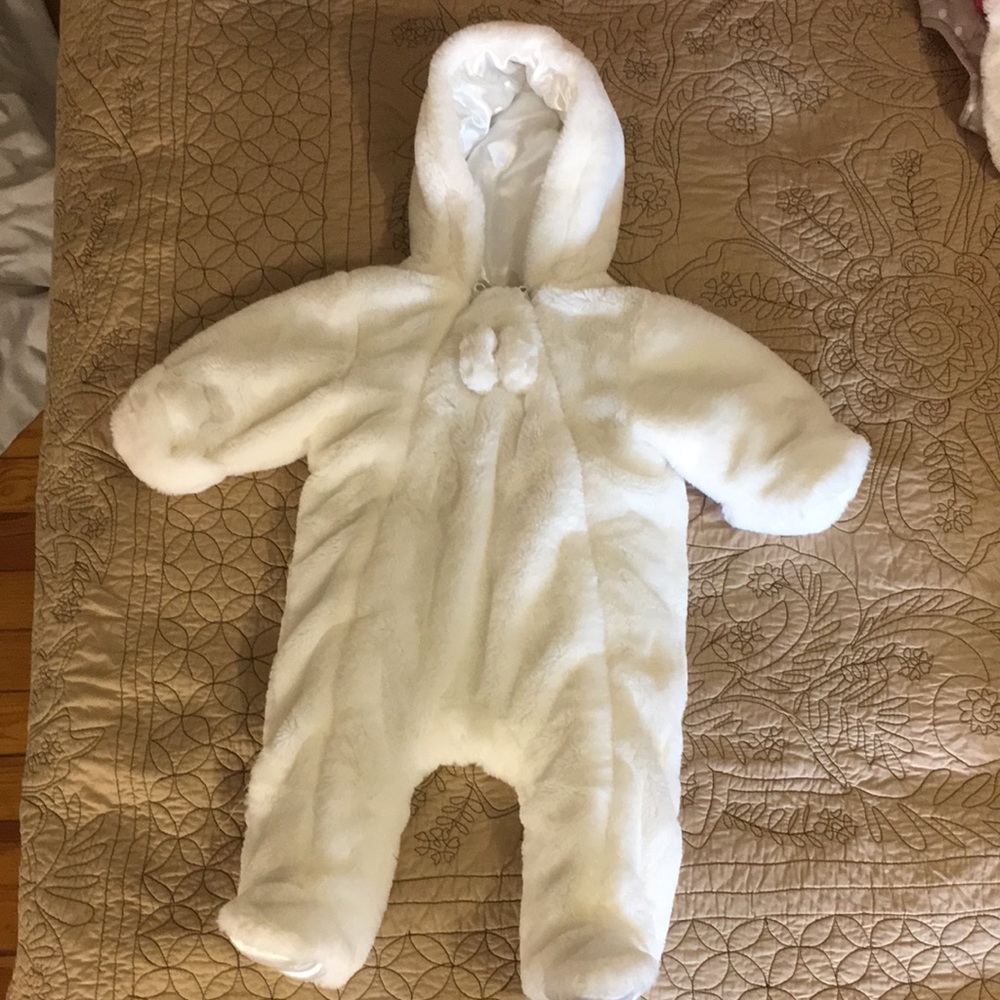 Soft white fleece baby bunting white 9M